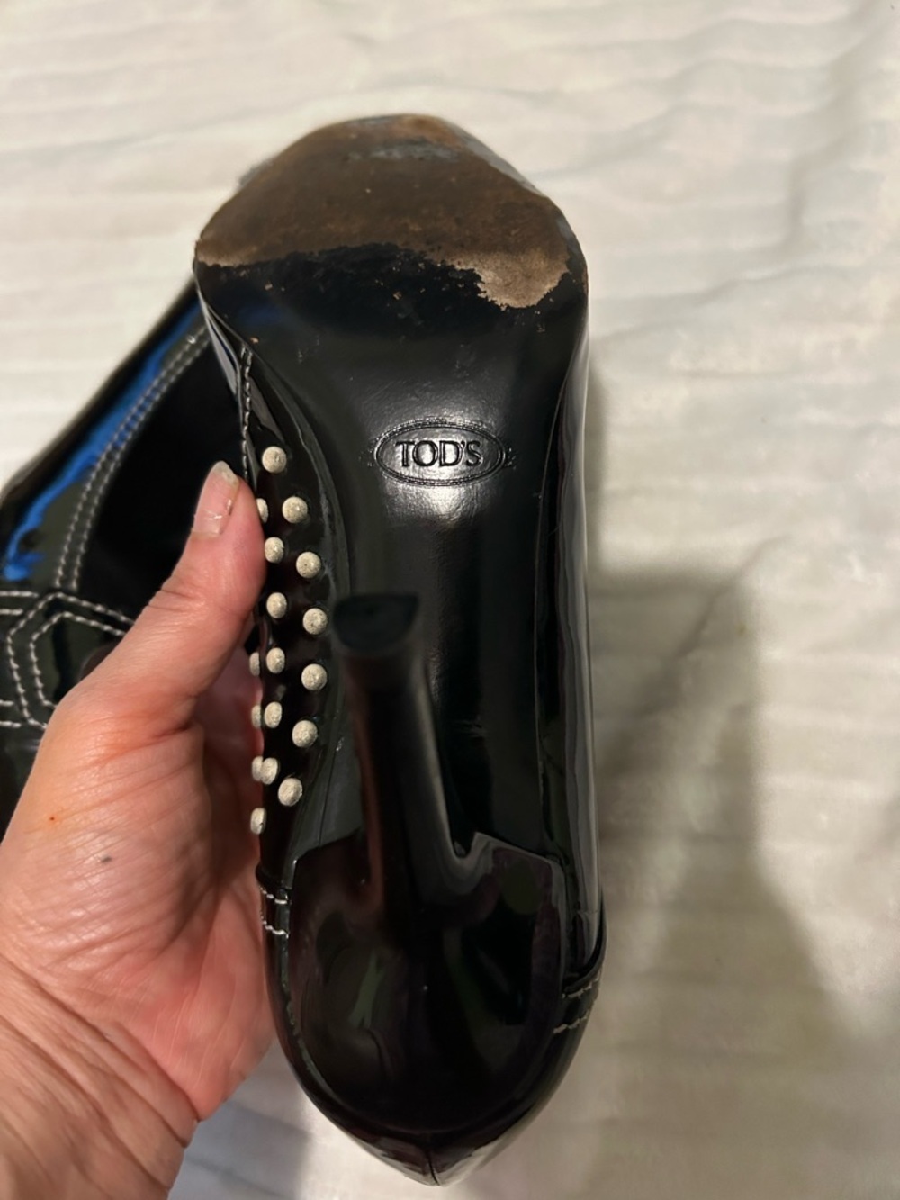 TOD'S | Black Patent Pumps With White Stitching Sz 8.5 - Picture 4 of 10